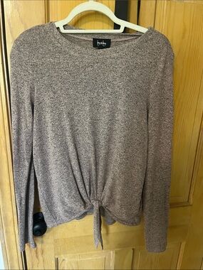 by & by Mauve-Tone Knit Tie-Front Long Sleeve Top